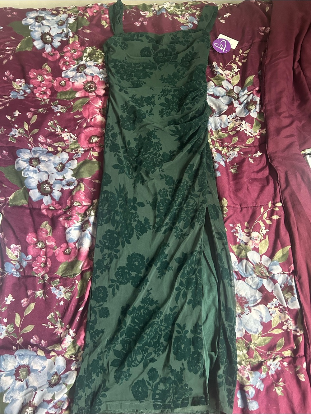 Windsor Dark Green Satin Homecoming Dress with Heart Logo Tag